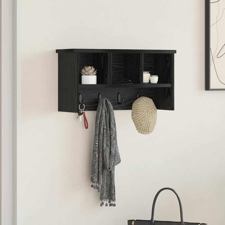 Wandgemonteerde kapstok met plank Zwart eiken 50 x 16 x 26 cm