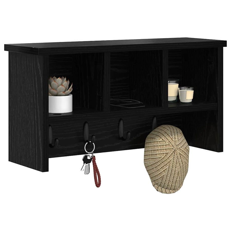 Wandgemonteerde kapstok met plank Zwart eiken 50 x 16 x 26 cm