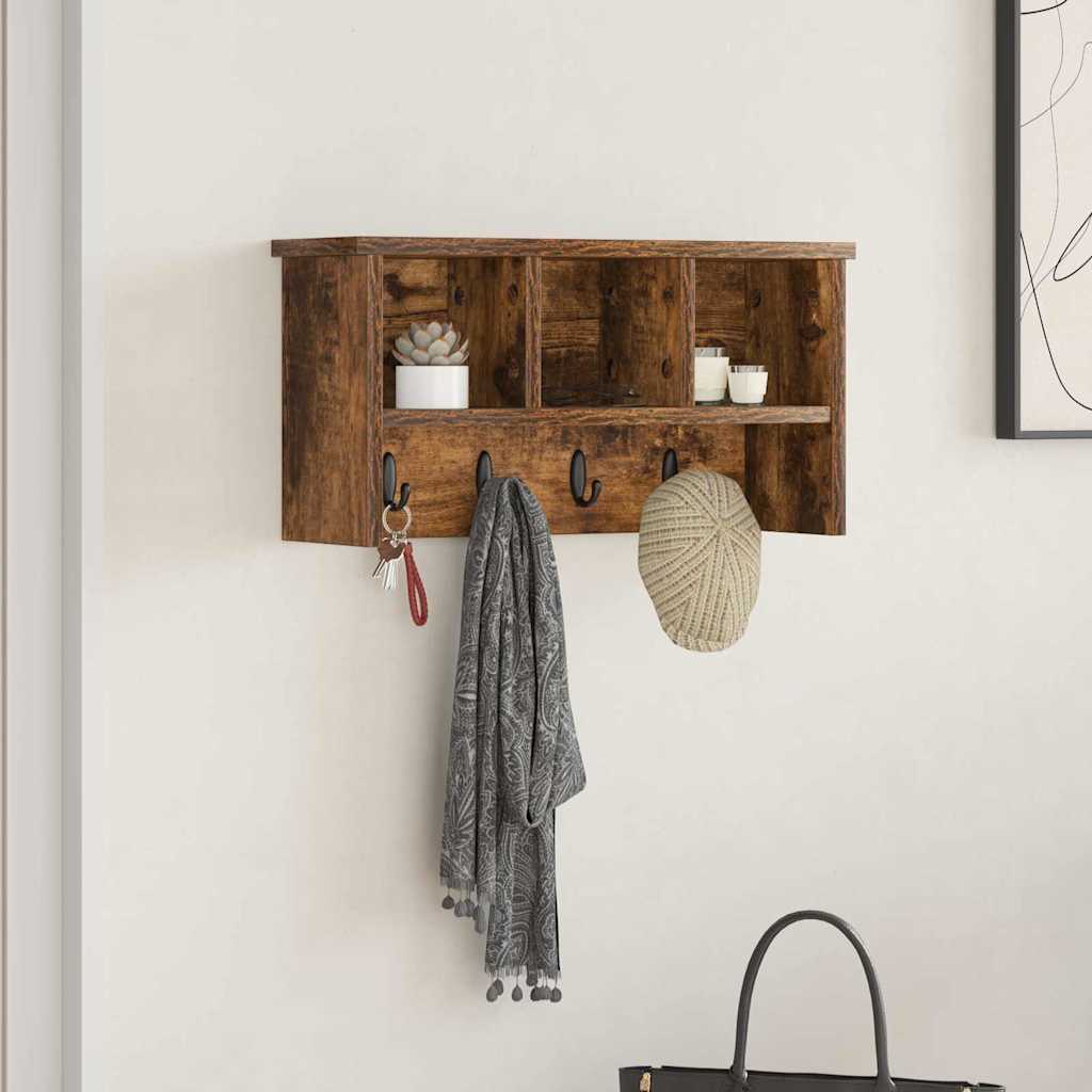 Wandgemonteerde kapstok met plank Gerookt eiken 50 x 16 x 26 cm