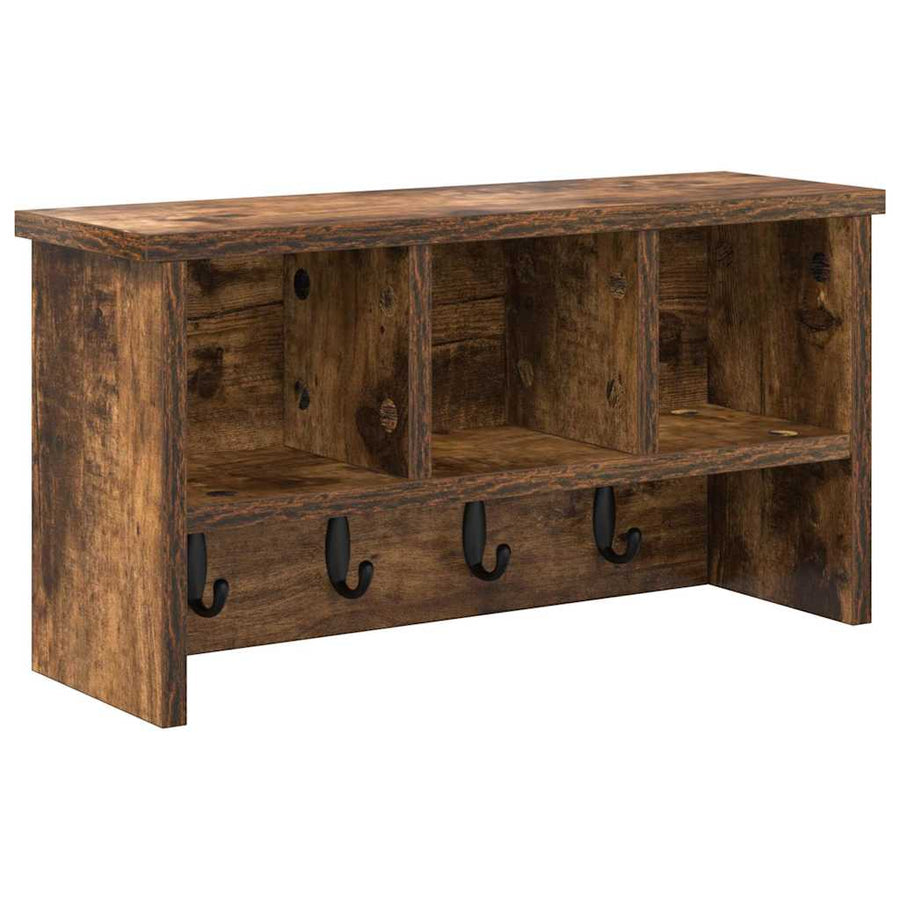 Wandgemonteerde kapstok met plank Gerookt eiken 50 x 16 x 26 cm