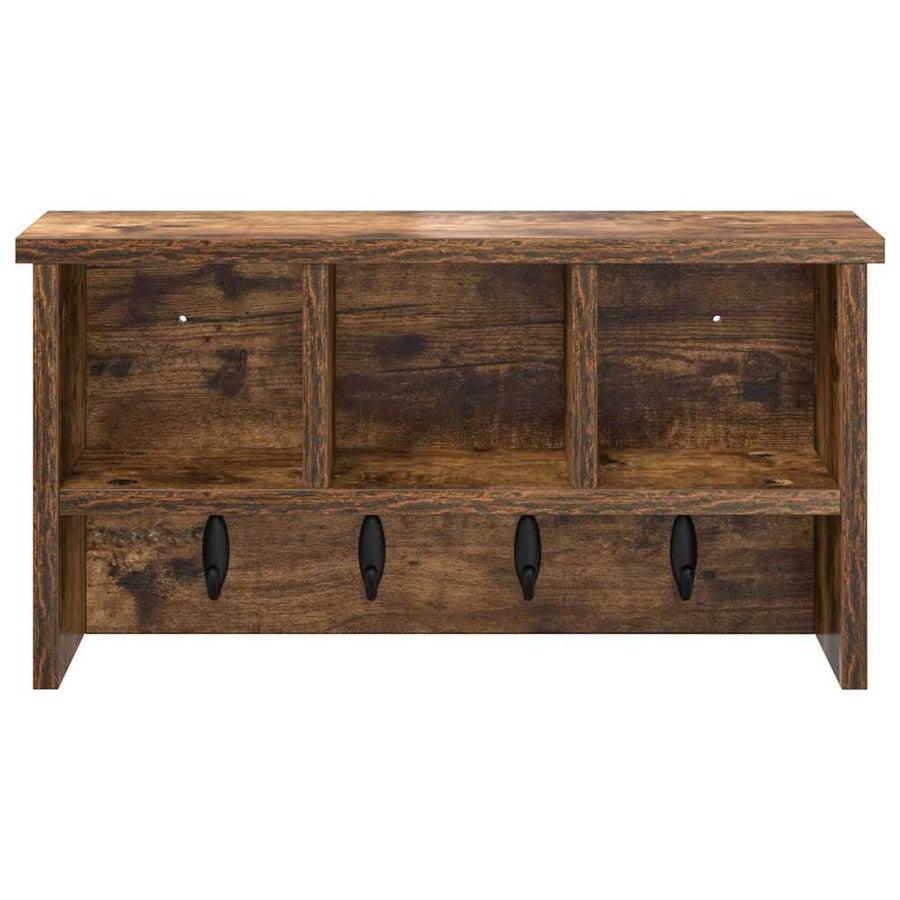 Wandgemonteerde kapstok met plank Gerookt eiken 50 x 16 x 26 cm