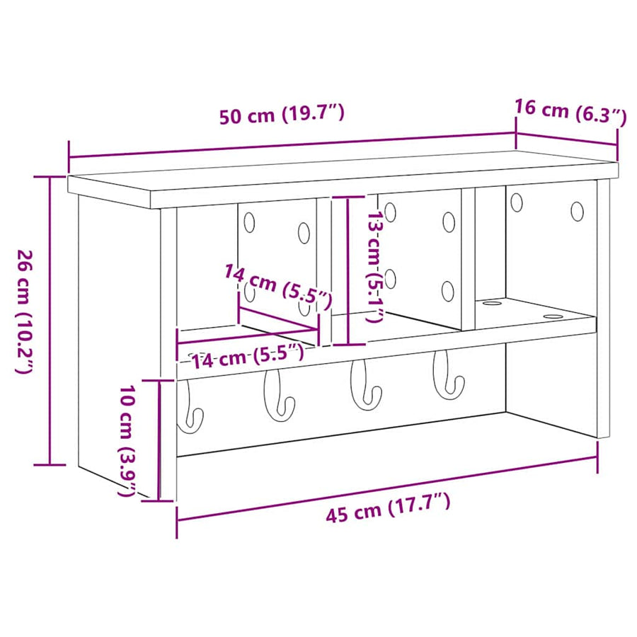 Wandgemonteerde kapstok met plank Grijs sonoma 50 x 16 x 26 cm