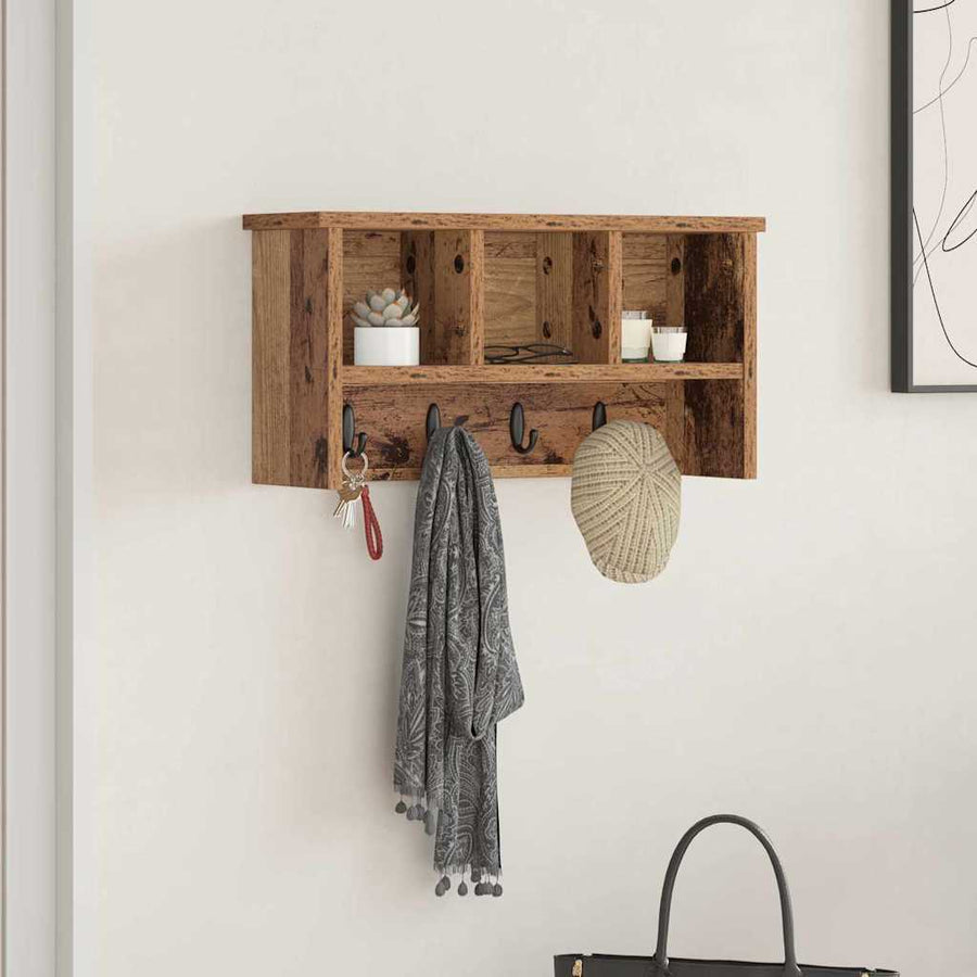 Wandgemonteerde kapstok Oud hout 50 x 16 x 26 cm Bewerkt hout