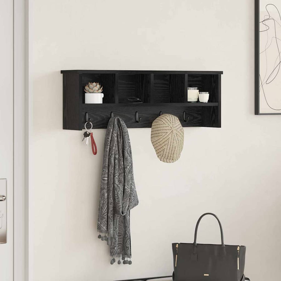 Wandgemonteerde kapstok met plank Zwart eiken 75 x 16 x 26 cm