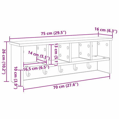 Wandgemonteerde kapstok met plank Zwart eiken 75 x 16 x 26 cm