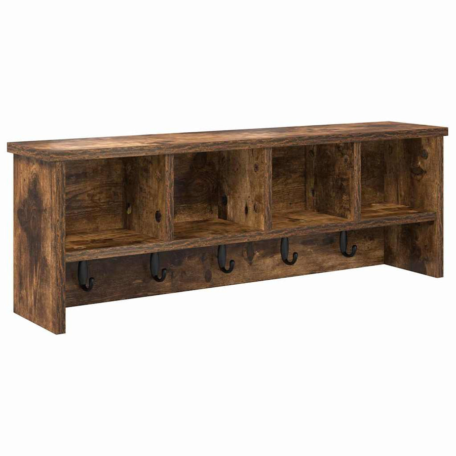 Wandgemonteerde kapstok met plank Gerookt eiken 75 x 16 x 26 cm