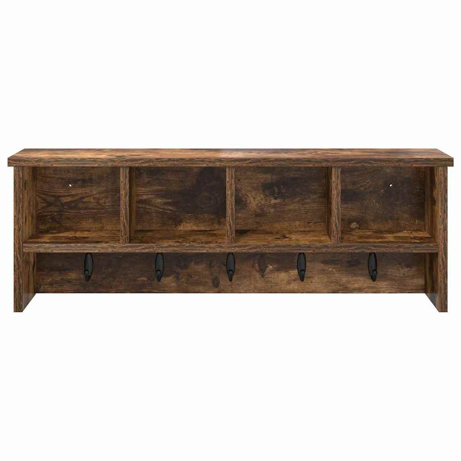 Wandgemonteerde kapstok met plank Gerookt eiken 75 x 16 x 26 cm