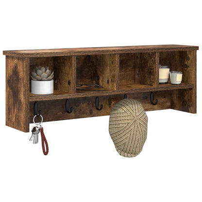 Wandgemonteerde kapstok met plank Gerookt eiken 75 x 16 x 26 cm