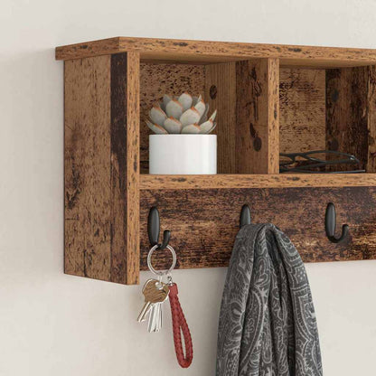 Wandgemonteerde Kapstok Oud Hout 75 X 16 X 26 Cm Bewerkt Hout
