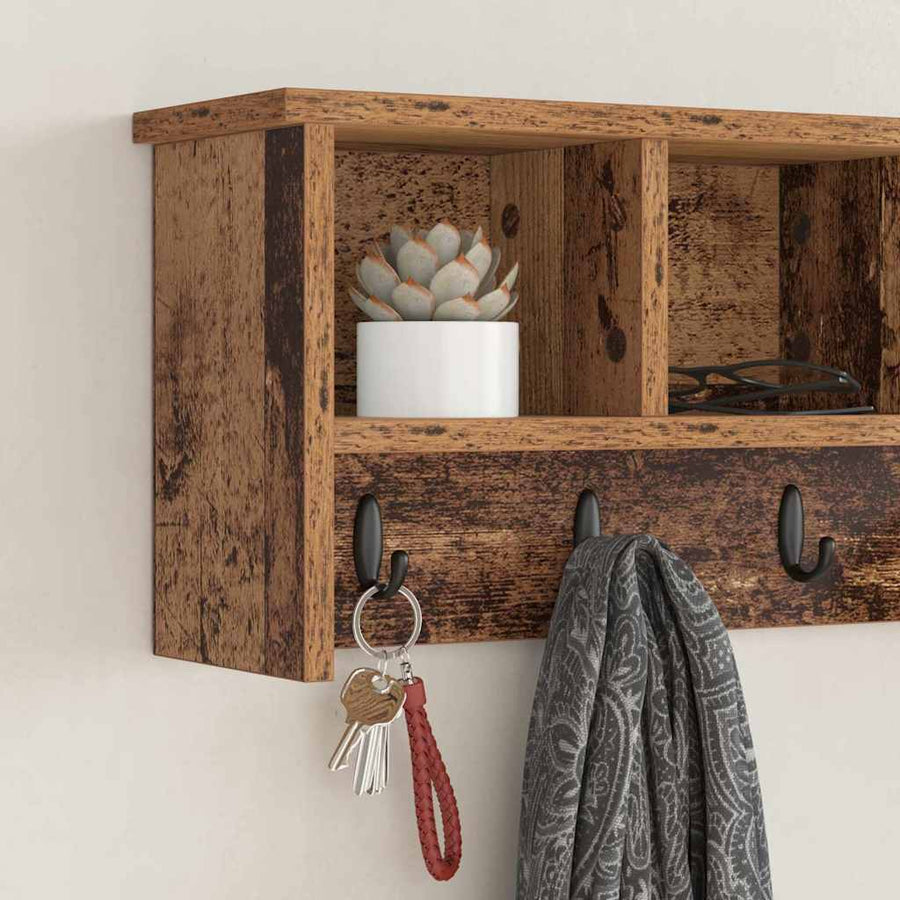 Wandgemonteerde Kapstok Oud Hout 75 X 16 X 26 Cm Bewerkt Hout