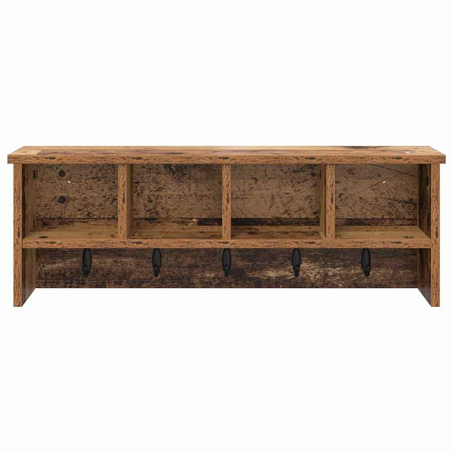 Wandgemonteerde Kapstok Oud Hout 75 X 16 X 26 Cm Bewerkt Hout