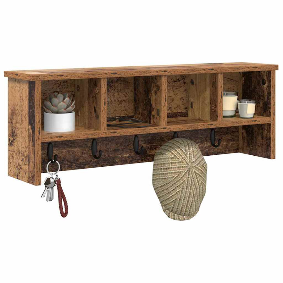 Wandgemonteerde Kapstok Oud Hout 75 X 16 X 26 Cm Bewerkt Hout