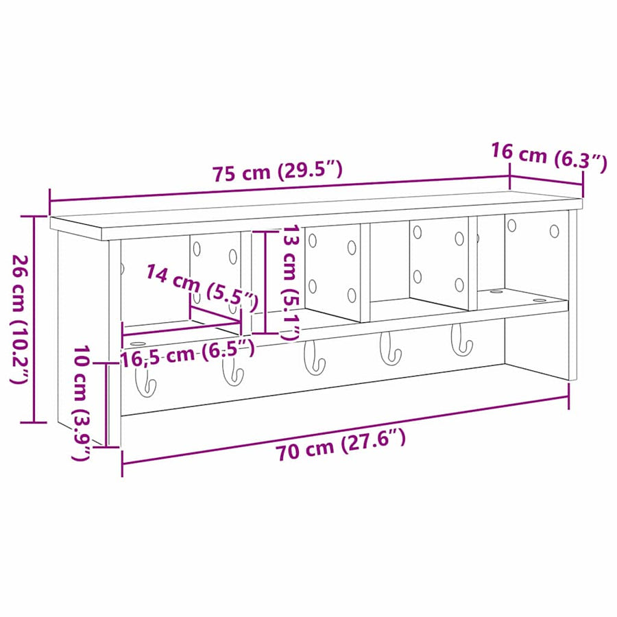 Wandgemonteerde Kapstok Oud Hout 75 X 16 X 26 Cm Bewerkt Hout