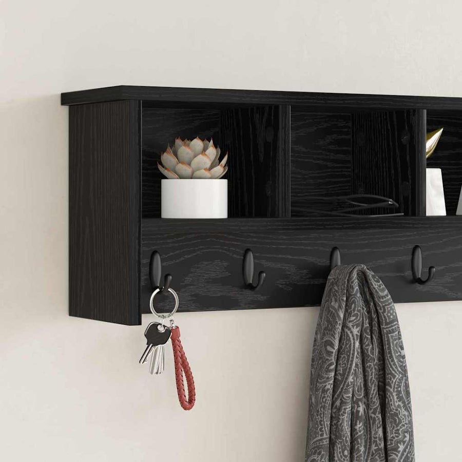 Wandgemonteerde Kapstok Met Plank Zwart Eiken 100 X 16 X 26 Cm
