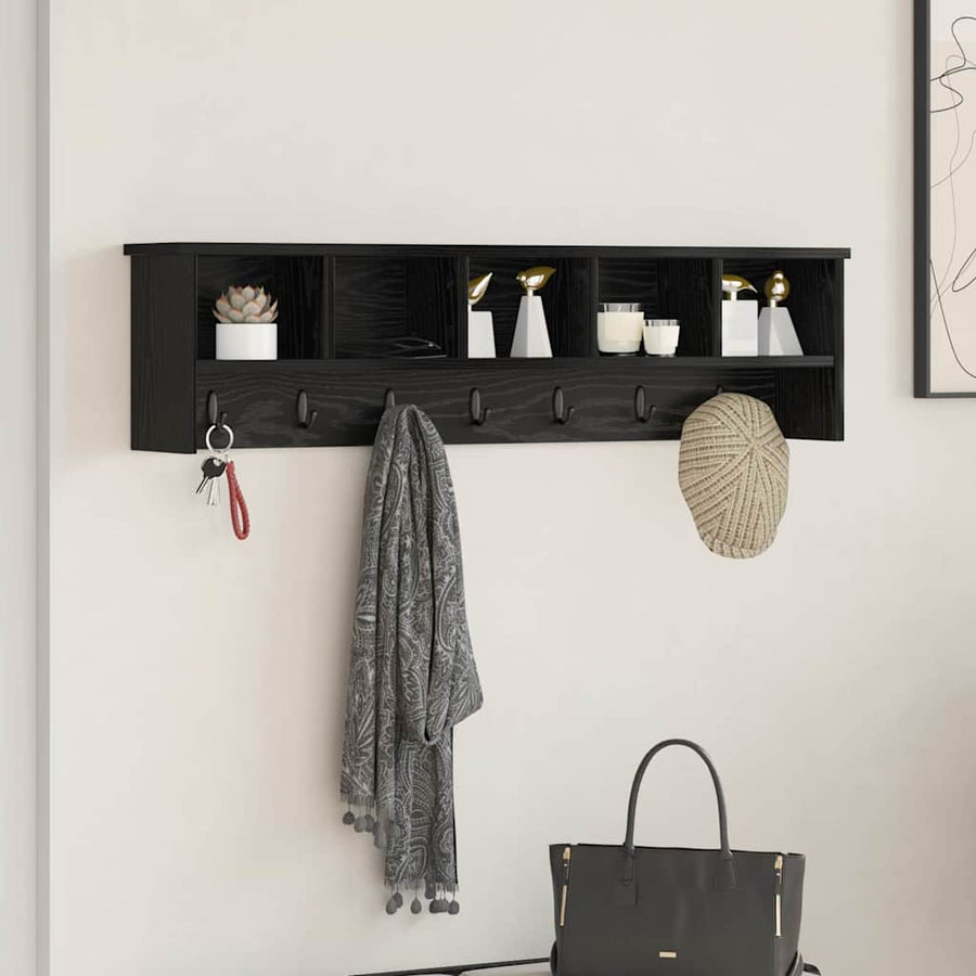 Wandgemonteerde Kapstok Met Plank Zwart Eiken 100 X 16 X 26 Cm