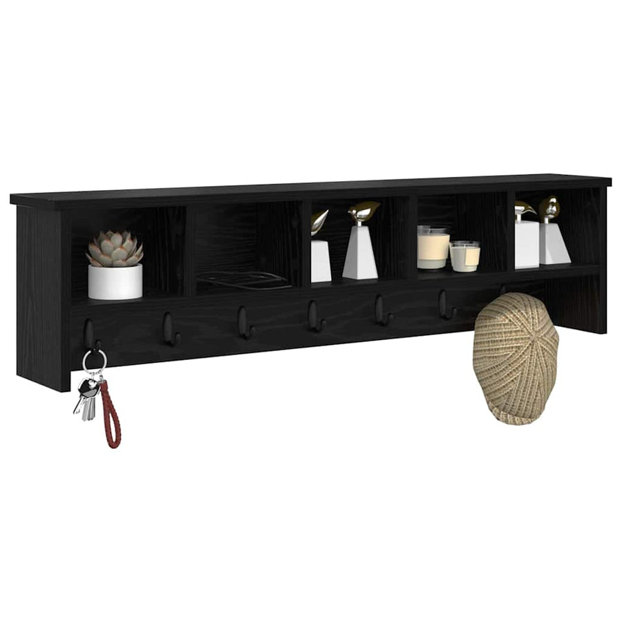 Wandgemonteerde Kapstok Met Plank Zwart Eiken 100 X 16 X 26 Cm
