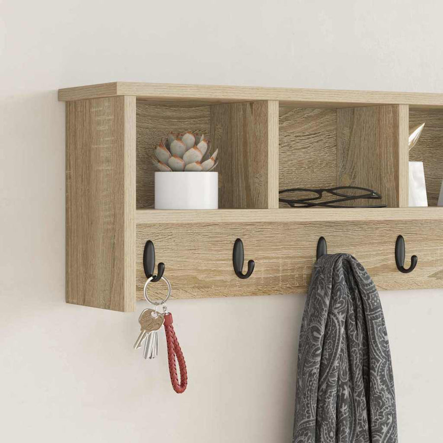 Wandgemonteerde kapstok met plank Sonoma eiken 100 x 16 x 26 cm