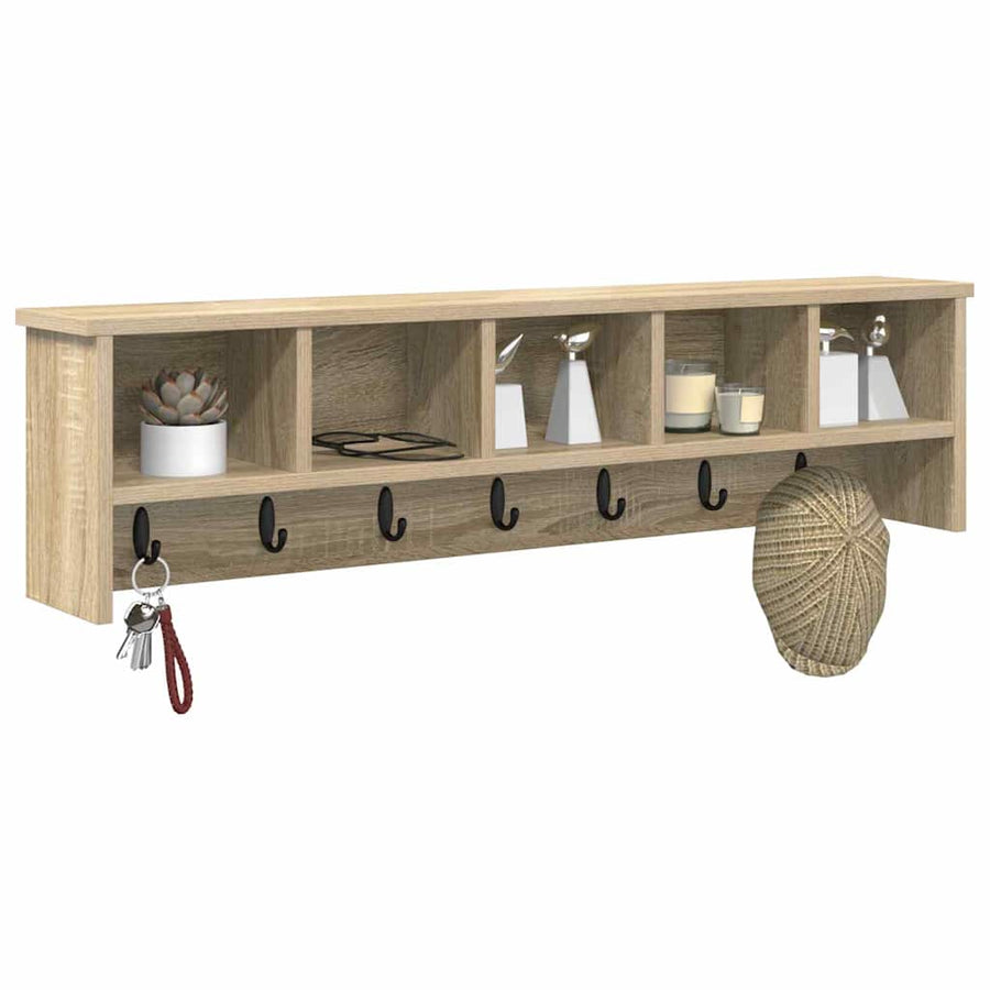 Wandgemonteerde kapstok met plank Sonoma eiken 100 x 16 x 26 cm