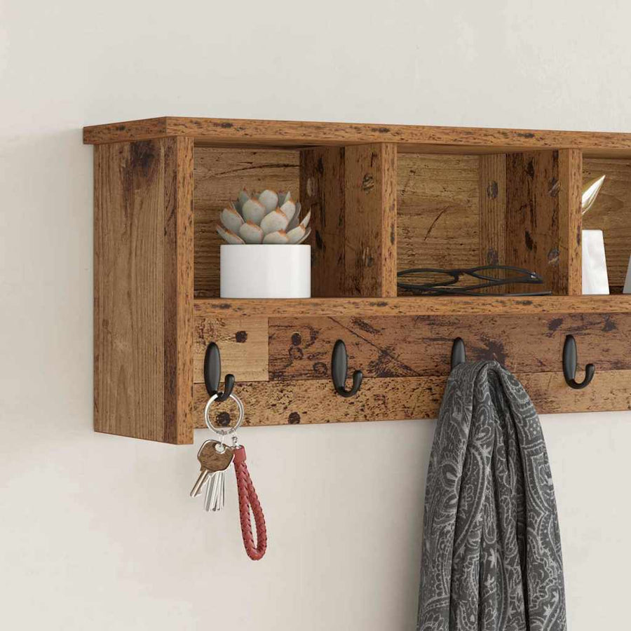 Wandgemonteerde kapstok Oud hout 100 x 16 x 26 cm Bewerkt hout