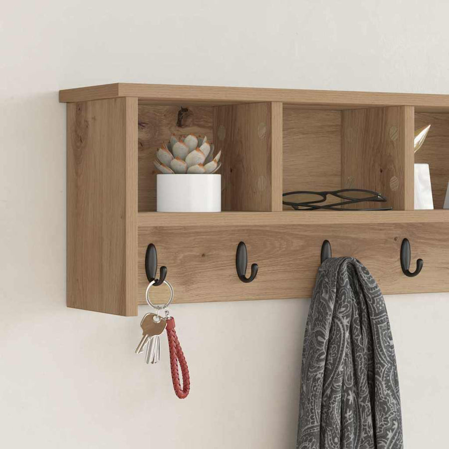 Wandgemonteerde Kapstok Met Plank Artisanaal Eikenkleurig
