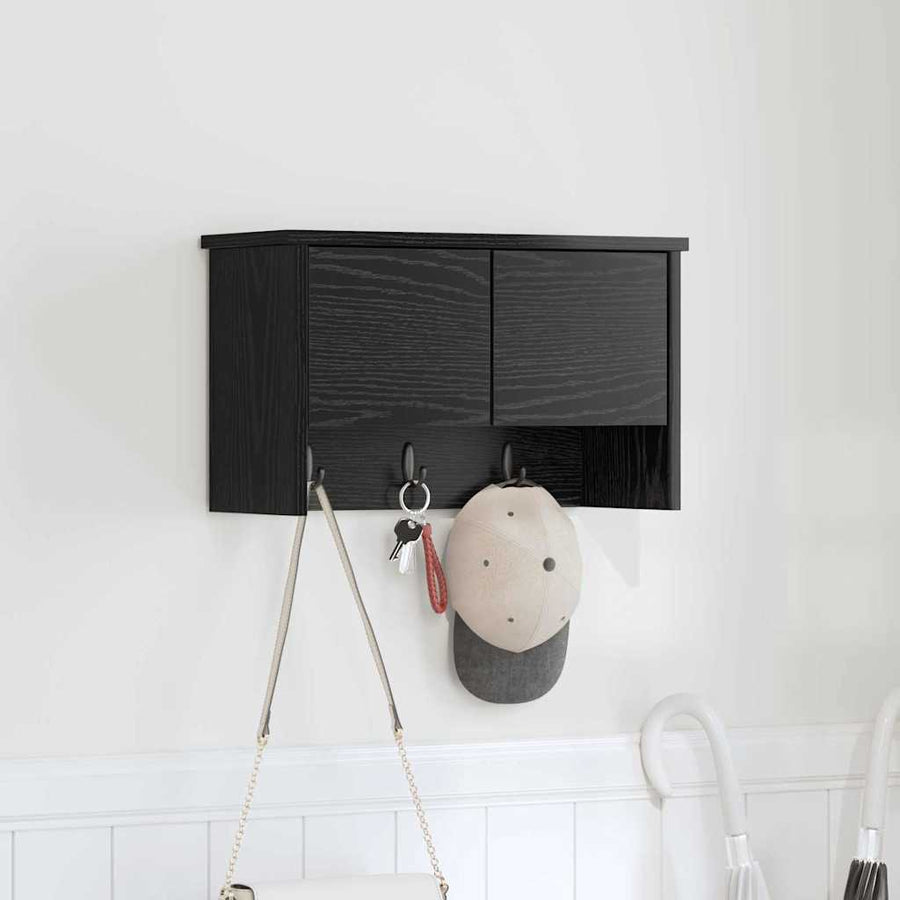 Wandgemonteerde kapstok met plank Zwart eiken 50 x 20 x 30 cm