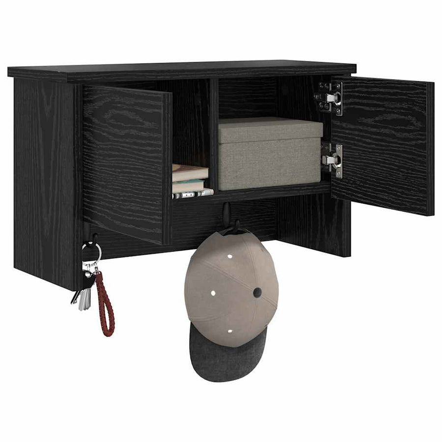 Wandgemonteerde kapstok met plank Zwart eiken 50 x 20 x 30 cm