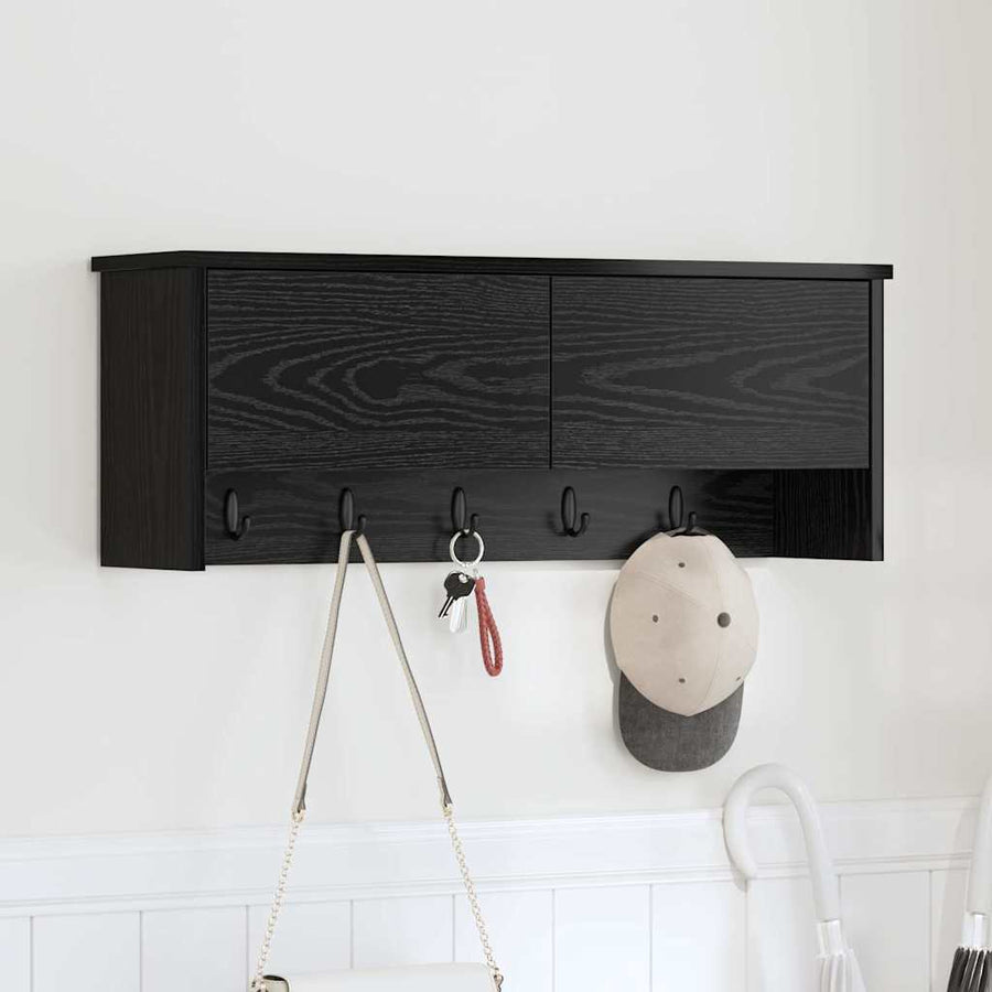 Wandgemonteerde kapstok met plank Zwart Eiken 80 x 20 x 30 cm