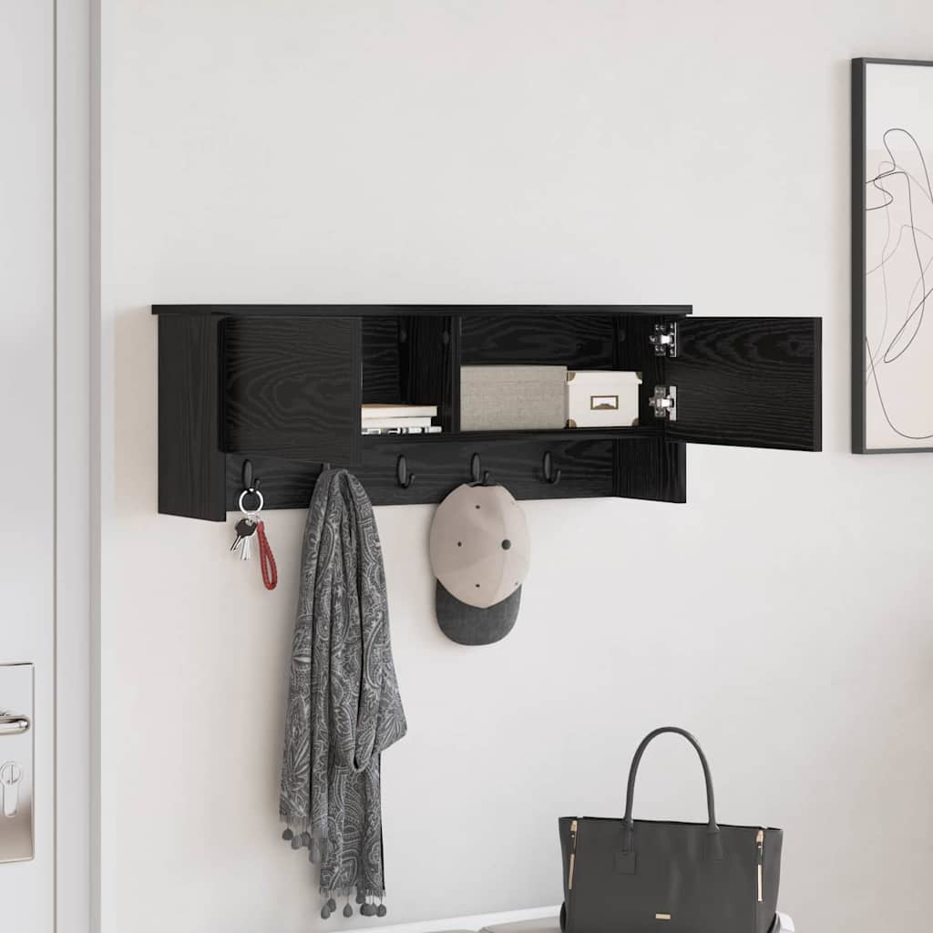 Wandgemonteerde kapstok met plank Zwart Eiken 80 x 20 x 30 cm
