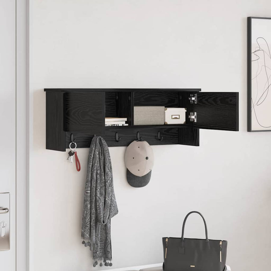 Wandgemonteerde kapstok met plank Zwart Eiken 80 x 20 x 30 cm