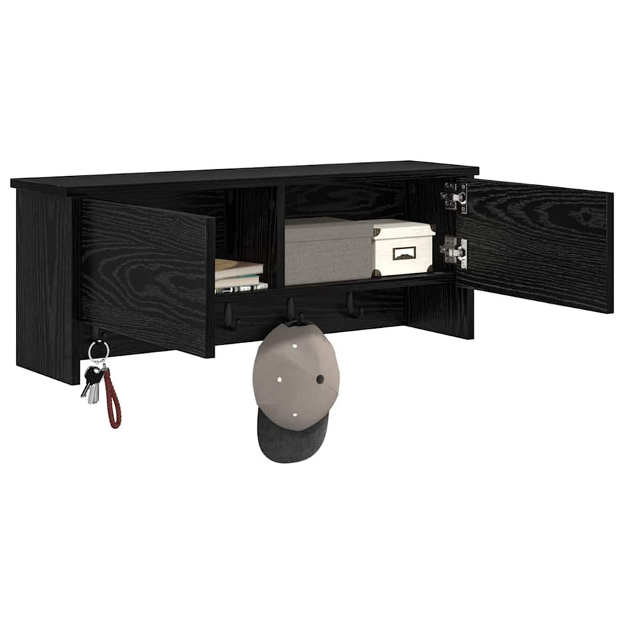 Wandgemonteerde kapstok met plank Zwart Eiken 80 x 20 x 30 cm