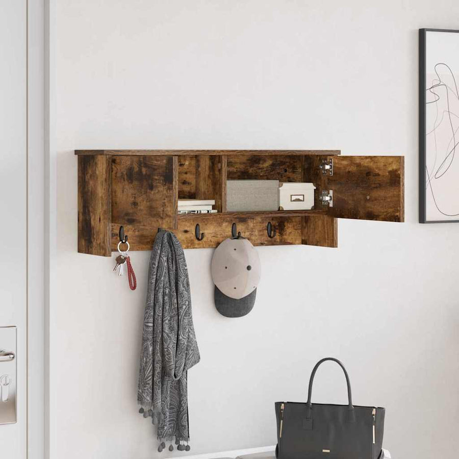 Wandgemonteerde kapstok met plank Gerookt eiken 80 x 20 x 30 cm