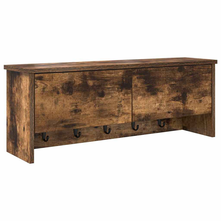 Wandgemonteerde kapstok met plank Gerookt eiken 80 x 20 x 30 cm