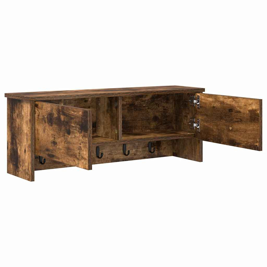 Wandgemonteerde kapstok met plank Gerookt eiken 80 x 20 x 30 cm