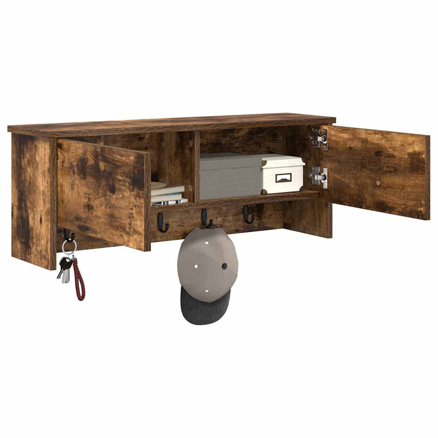 Wandgemonteerde kapstok met plank Gerookt eiken 80 x 20 x 30 cm