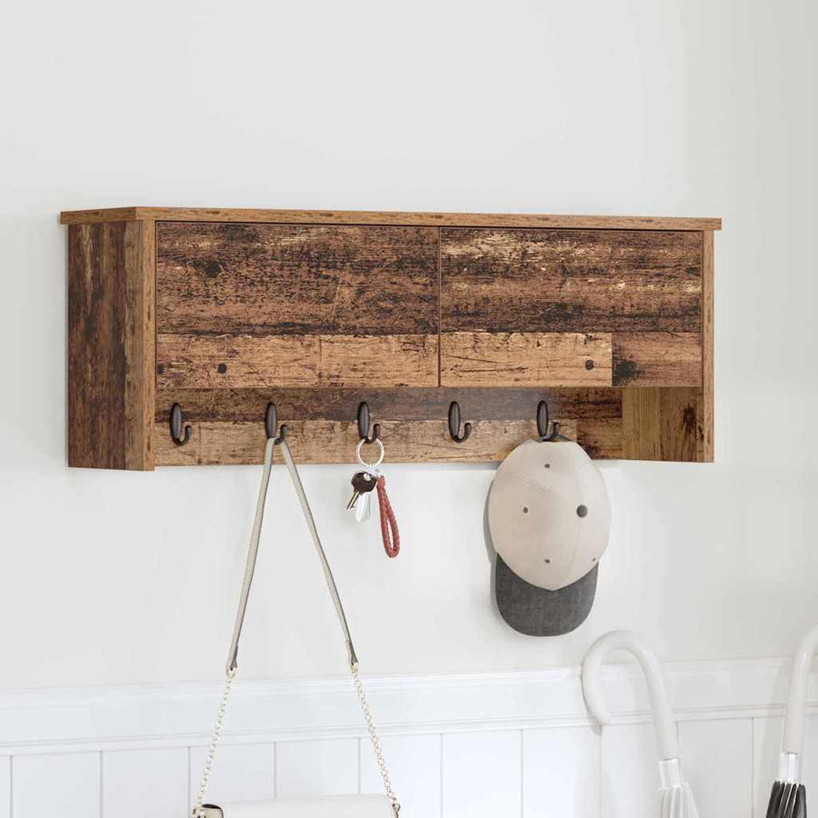 Wandgemonteerde kapstok Oudhout 80 x 20 x 30 cm Bewerkt hout