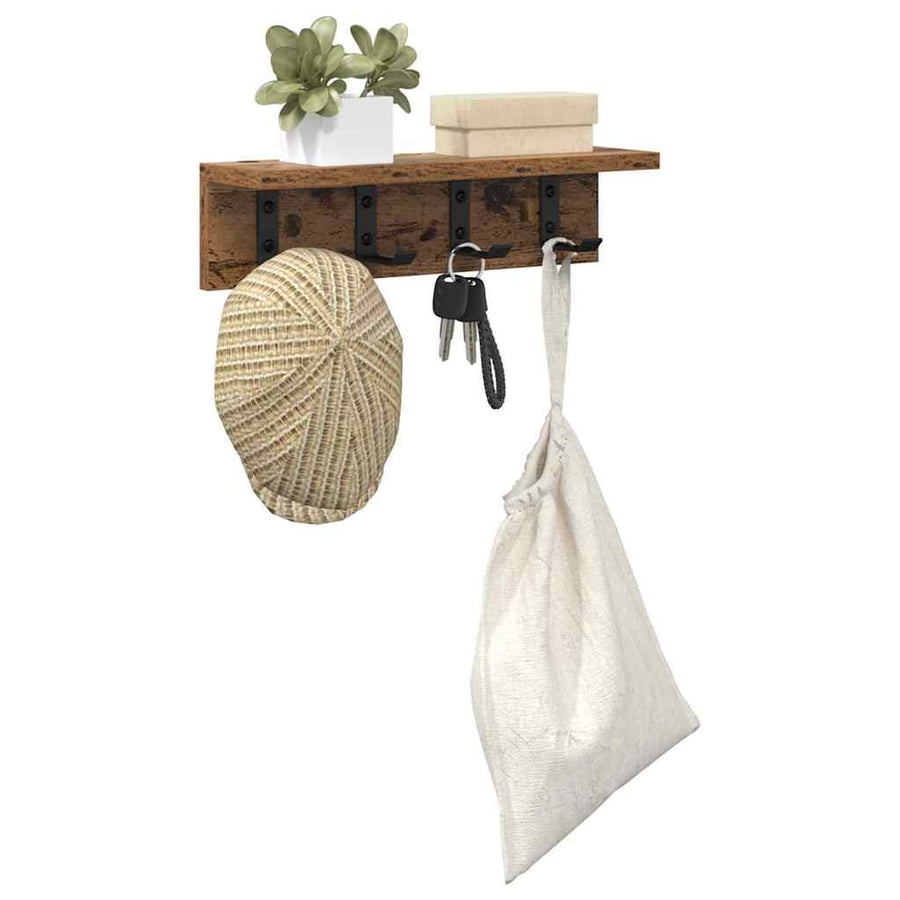 Wandgemonteerde Kapstok Met Opslag Oudhout 40 x 10,5 x 10,5 cm