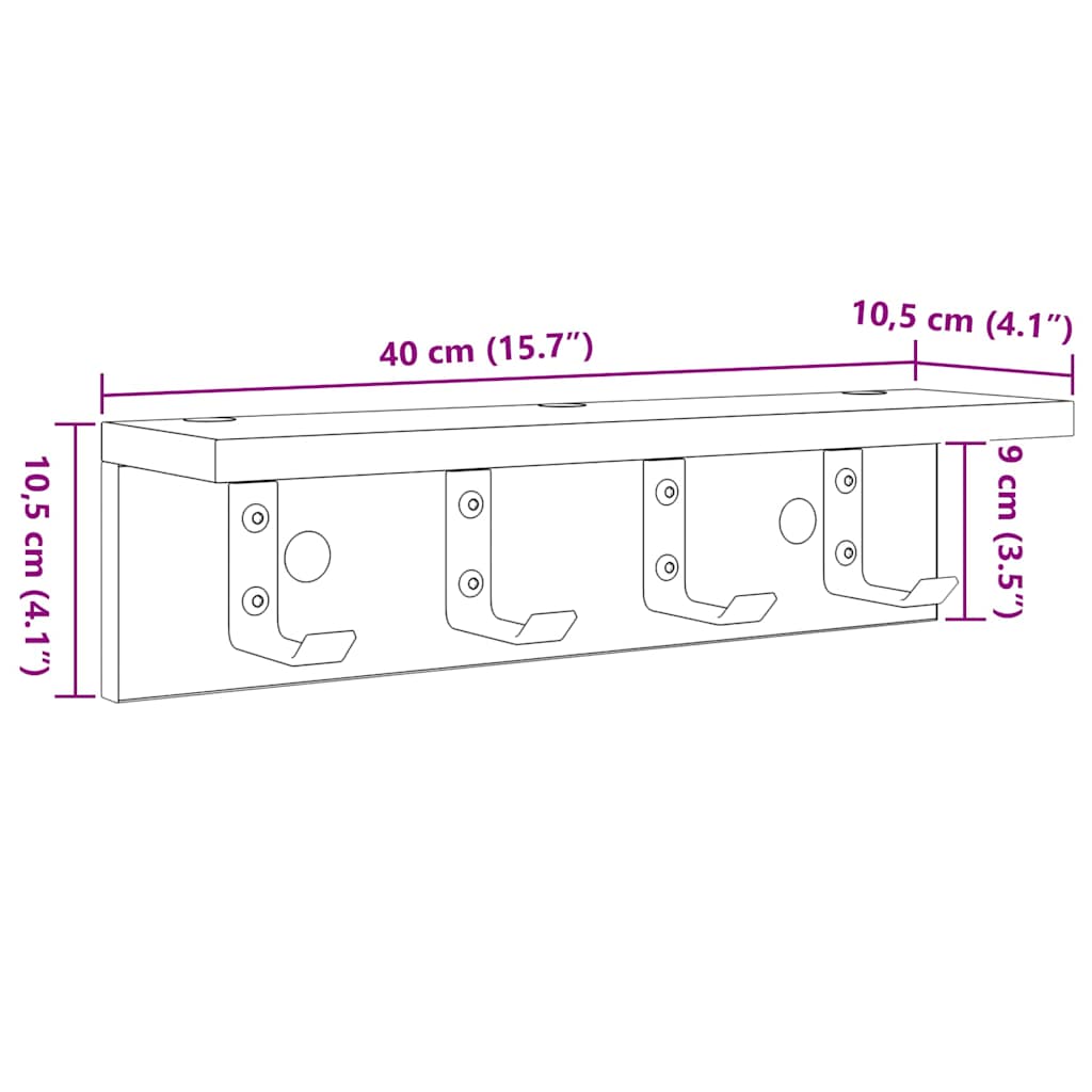 Wandgemonteerde Kapstok Met Opslag Oudhout 40 x 10,5 x 10,5 cm