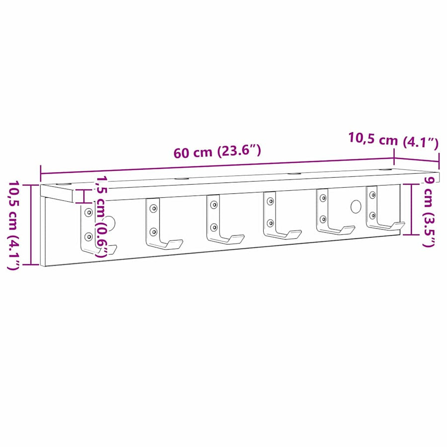 Wandgemonteerde Kapstok Met Plank 60 x 10.5 x 10.5 cm