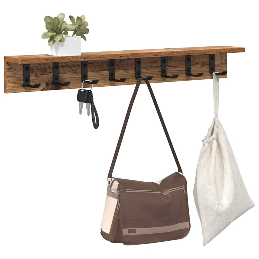 Wandgemonteerde kapstok met plank Oud hout 80 x 10.5 x 10.5 cm