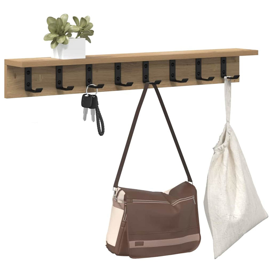 Wandgemonteerde kapstok met plank Wandgemonteerd artisanaal eikenkleurig