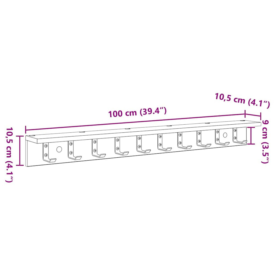 Wandgemonteerde kapstok Wit 100 x 10.5 x 10.5 cm Bewerkt hout