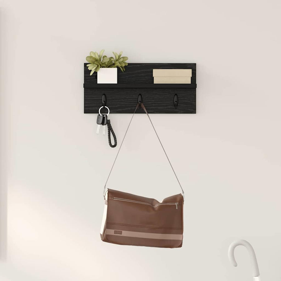 Wandgemonteerde kapstok met plank Zwart eiken 40 x 10.5 x 18 cm