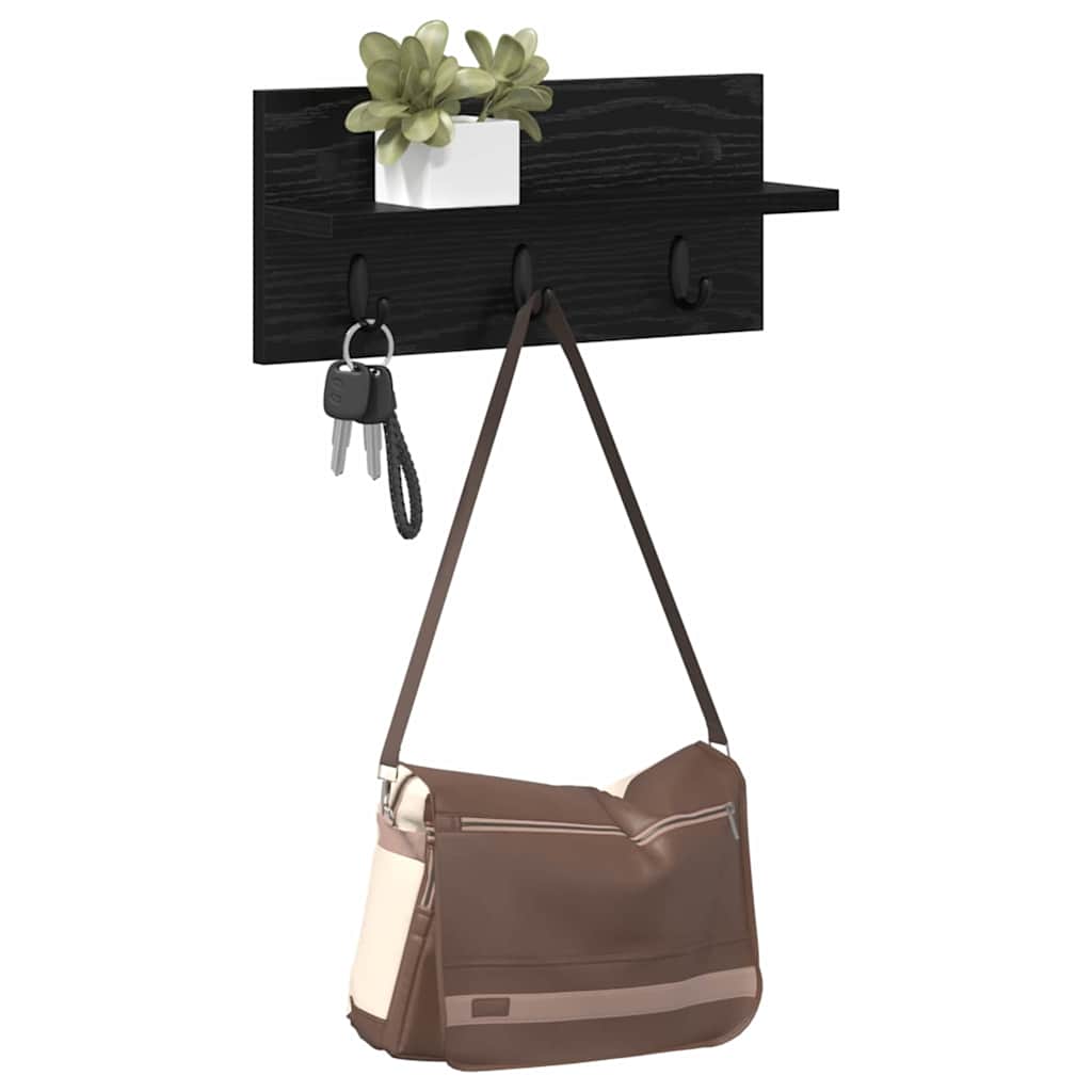 Wandgemonteerde kapstok met plank Zwart eiken 40 x 10.5 x 18 cm