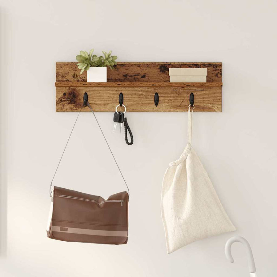 Wandgemonteerde Kapstok Oudhout Bewerkt Hout 60 x 10,5 x 18 cm