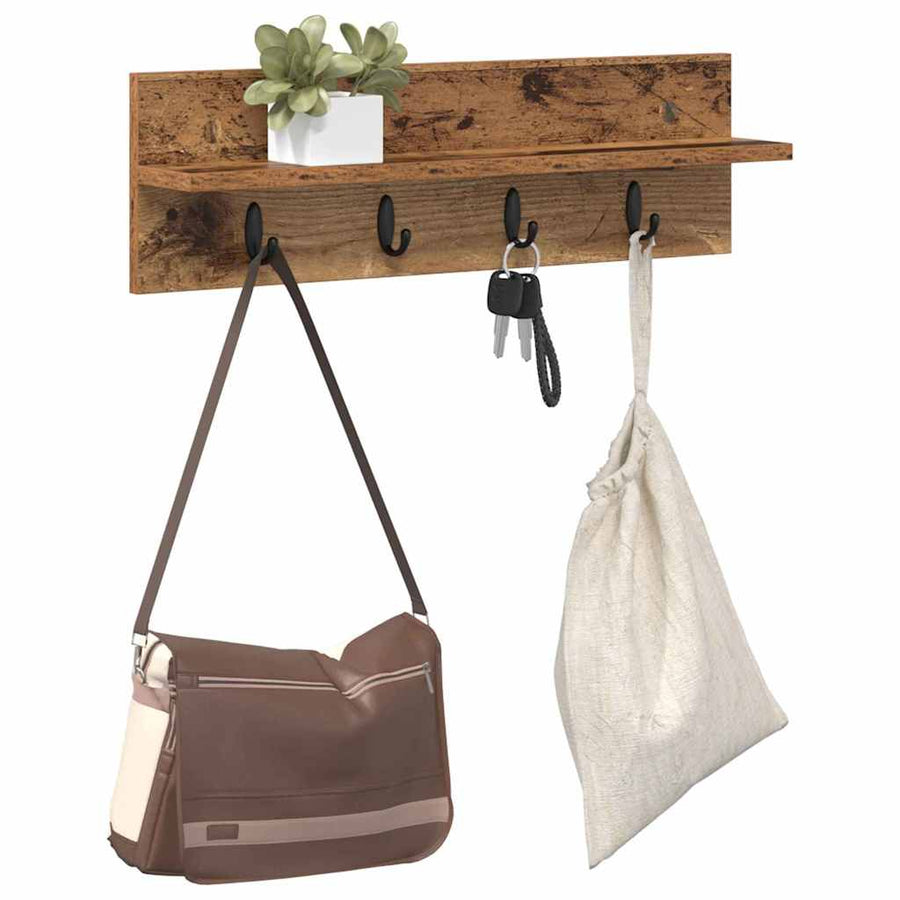 Wandgemonteerde Kapstok Oudhout Bewerkt Hout 60 x 10,5 x 18 cm
