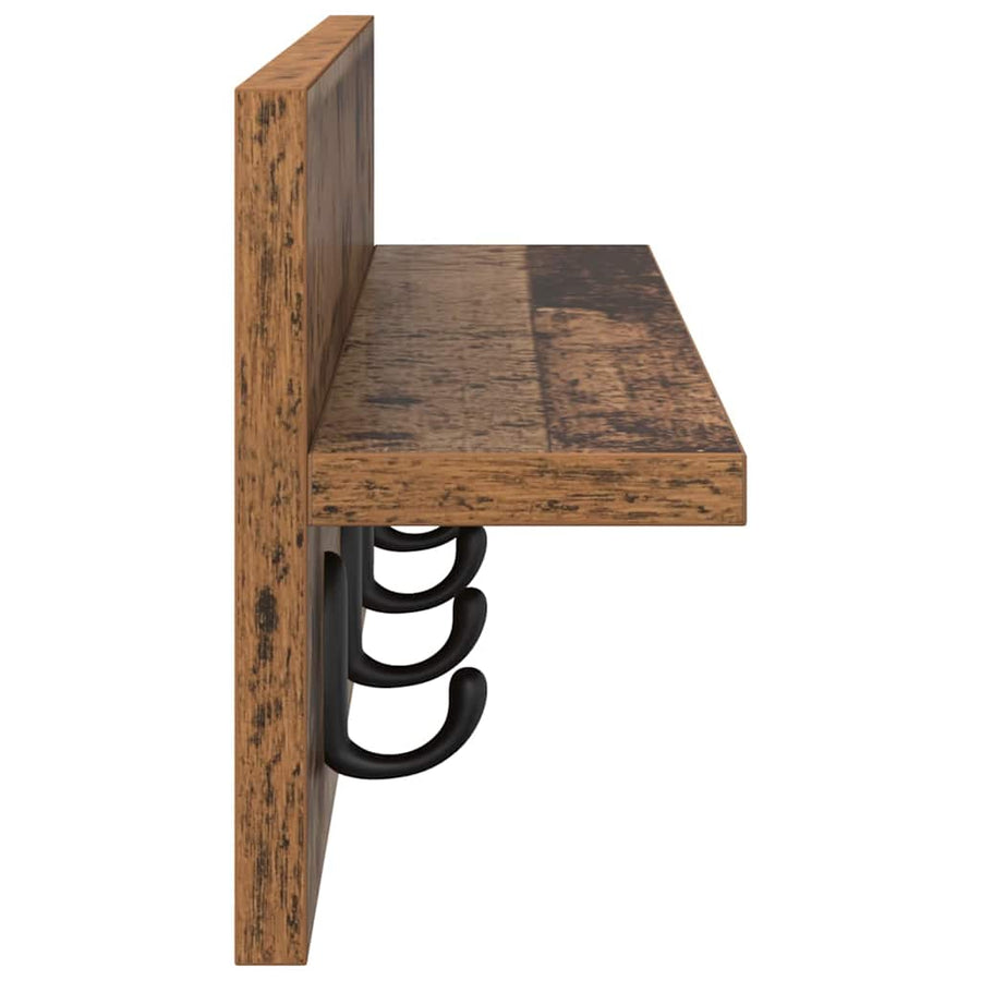 Wandgemonteerde Kapstok Oudhout Bewerkt Hout 60 x 10,5 x 18 cm
