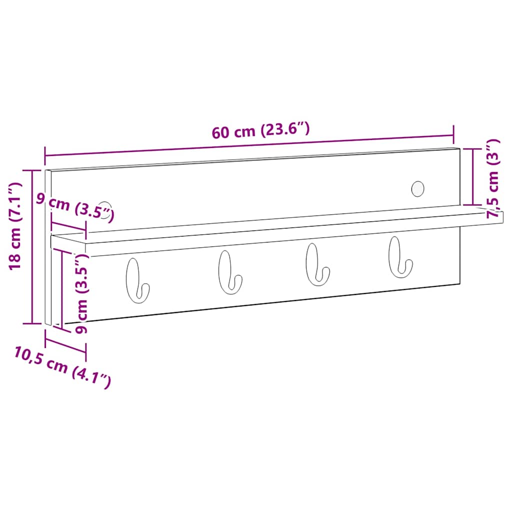 Wandgemonteerde Kapstok Artisan Eiken 60 X 10,5 X 18 Cm