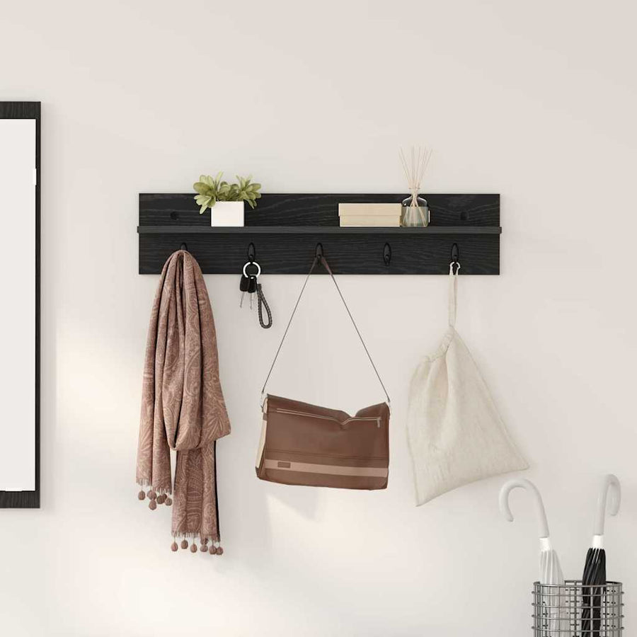 Wandgemonteerde kapstok met plank Zwart eiken 80 x 10.5 x 18 cm
