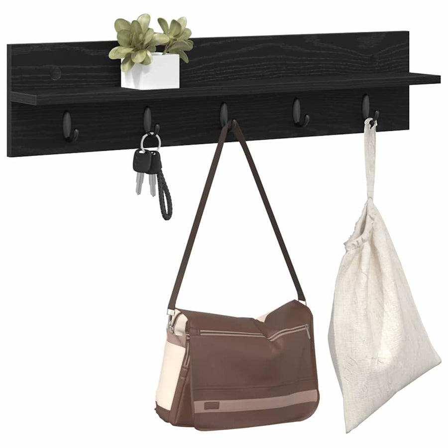 Wandgemonteerde kapstok met plank Zwart eiken 80 x 10.5 x 18 cm