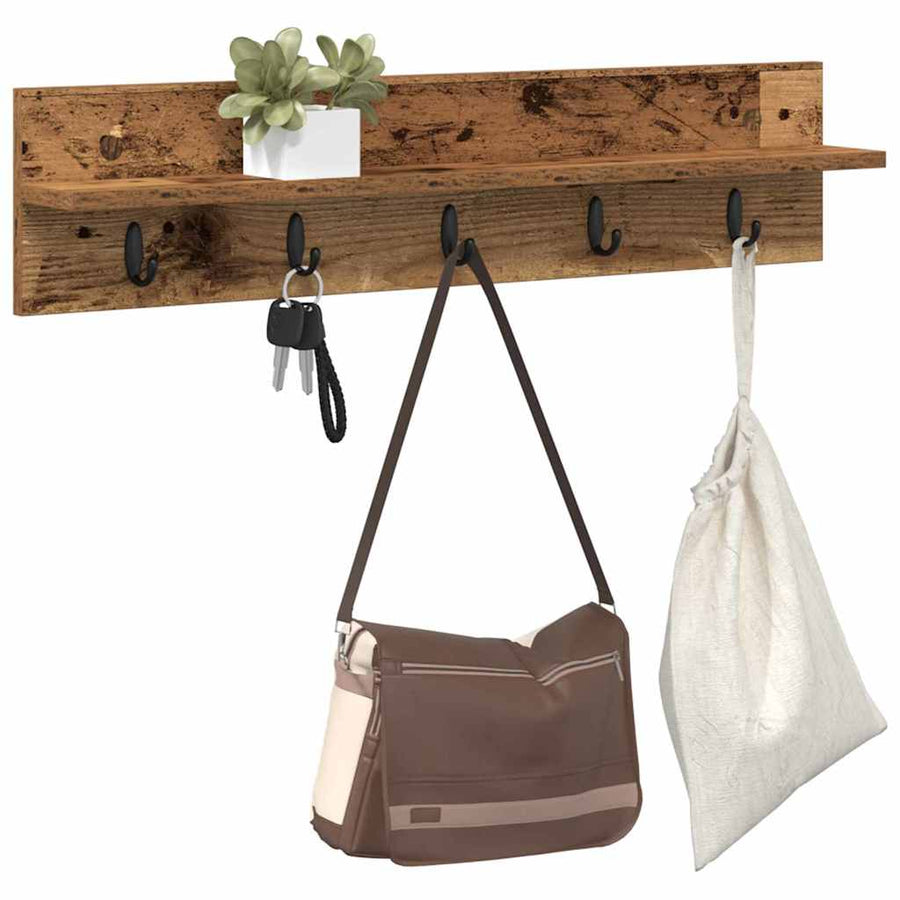 Wandgemonteerde Kapstok Oudhout Bewerkt Hout 80 x 10,5 x 18 cm